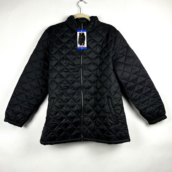 NWT 32 Degrees Heat Women's Full Zip Black Puffer Jacket Quilted | Size L - Picture 1 of 15